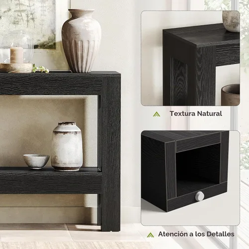 Vista 5 de LITTLE TREE - Mesa de consola de 63 pulgadas en negro para entrada, mesa estrecha y larga de madera para sala de estar, pasillo, sofá, entrada