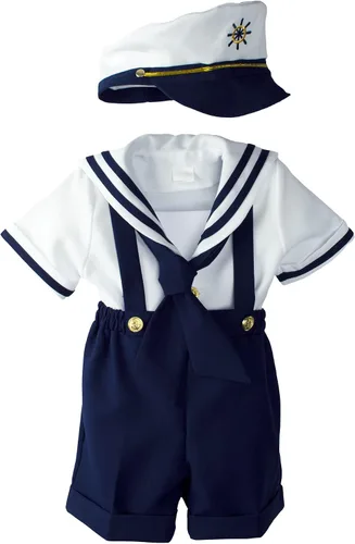 Vista 5 de Conjunto de traje de marinero náutico con sombrero, para niños pequeños