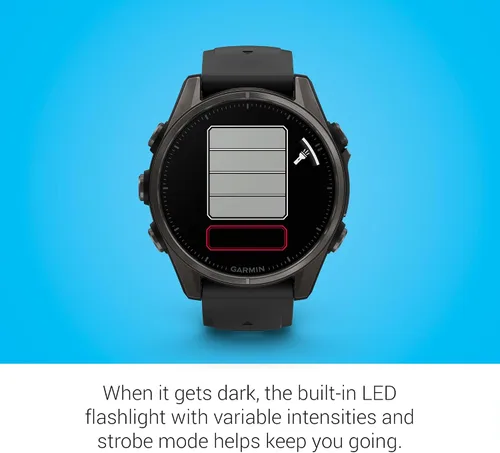 Vista 6 de Garmin Fenix 8 Premium - Reloj inteligente multideporte GPS para correr, 43 mm AMOLED, clasificado para buceo, linterna incorporada Titanio DLC