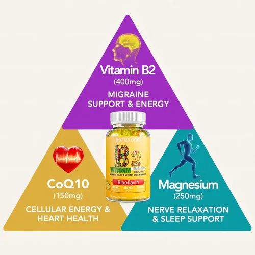 Vista 2 de Gomitas de vitamina B2 de 400 mg Riboflavina 400 mg con CoQ10 150 mg, magnesio 200 mg Vitamina B2 400 mg para niños y adultos, sistema nervioso