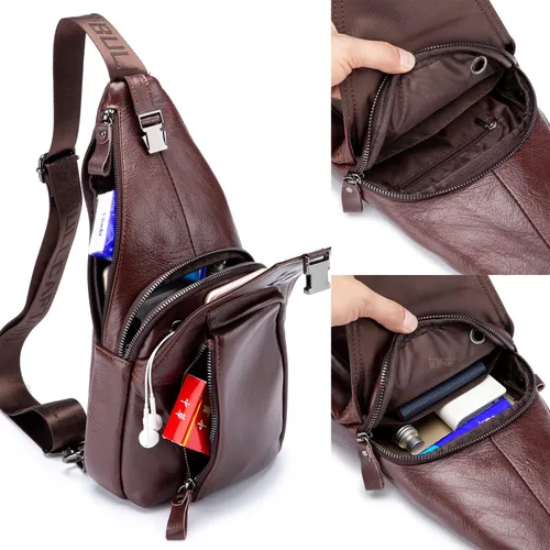 Vista 7 de Hebetag Bolso bandolera de cuero casual para hombres y mujeres, #01marrón, Tamaño único, Bolso bandolera de cuero de moda para hombre