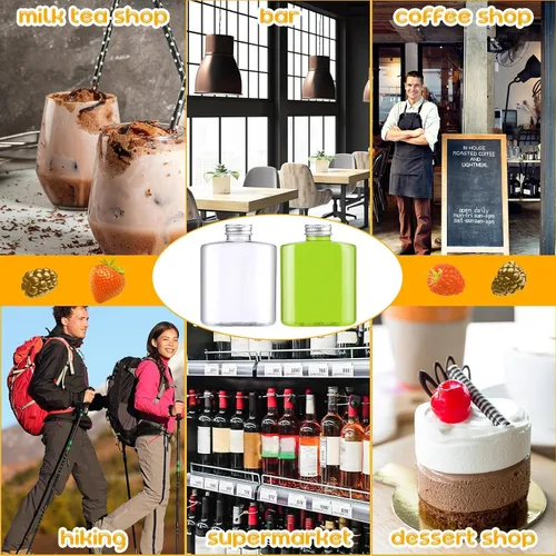 Vista 5 de Thenshop Paquete de 24 botellas de plástico con tapas, botellas de jugo transparentes, botella de agua plana, botella de plástico reutilizable, mini
