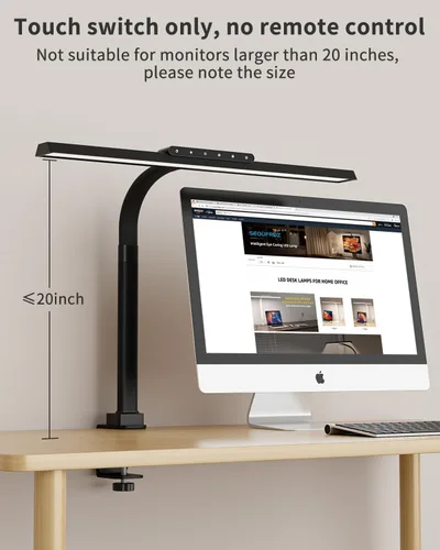 Vista 7 de Lámpara de escritorio con abrazadera para oficina en casa, luz brillante de 24 W con adaptador Touch Control Computer Lights, Flexible Gooseneck