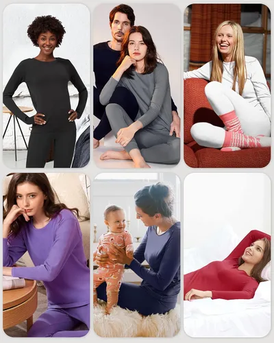 Vista 7 de WEERTI Ropa interior térmica larga de cabeza a pies para mujeres, con forro de vellón, capa base para climas fríos