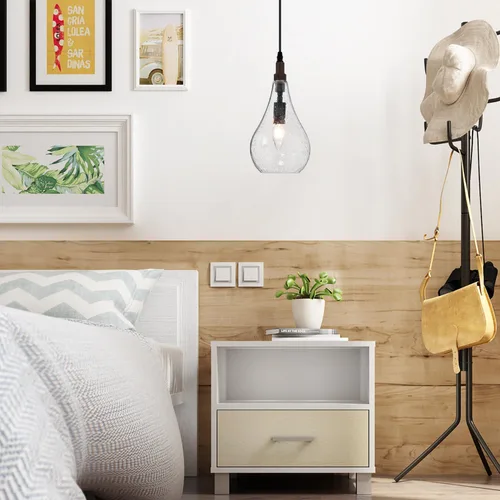 Vista 3 de Lámpara colgante de cristal con semillas de madera de granja, lámpara colgante industrial ajustable para cocina, isla, comedor, dormitorio Sembrado