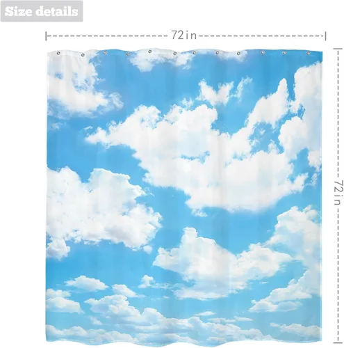 Vista 5 de Cortina de ducha con fondo de cielo azul, 72 x 72 pulgadas, paisaje natural, tela impermeable, poliéster, decoración de bañera, paquete de 12