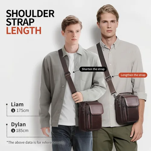 Vista 2 de Augus Bolso bandolera pequeño de cuero para hombre, bolso cruzado de hombro, bolsas de viaje para hombres, mochila con hebilla magnética