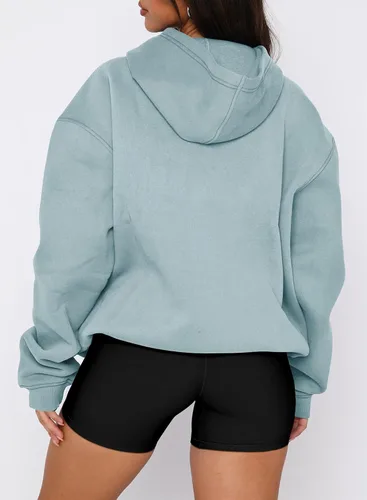 Vista 28 de onlypuff Sudadera casual con capucha para mujer, de manga larga, con bolsillo de canguro, hombro caído
