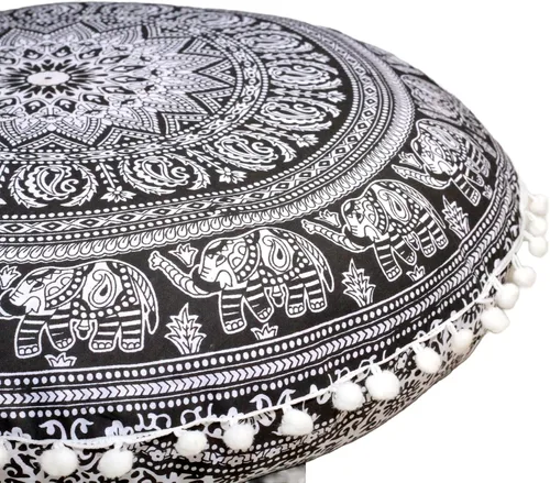 Vista 8 de Funda de almohada redonda con diseño de mandala para el suelo, funda de cojín para asiento, hippie, decorativa, bohemio, otomano, funda de puf Flor