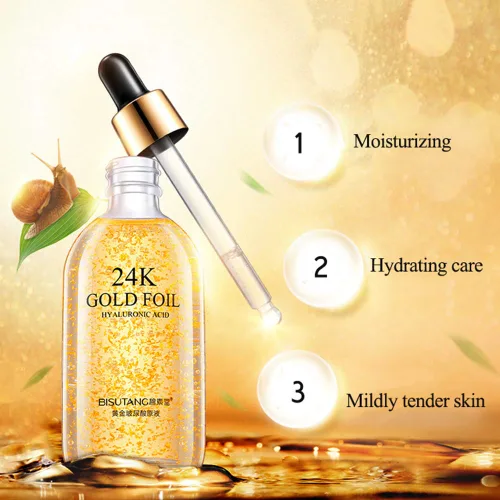 Vista 7 de Ofanyia Esencia de ácido hialurónico de lámina de oro de 24 K, líneas finas suaves hidratantes, antienvejecimiento, elimina arrugas, suero facial