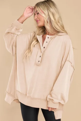 Vista 64 de AlvaQ - Sudadera de gran tamaño para mujer, informal, de manga larga, con botones y cuello Henley, tipo túnica
