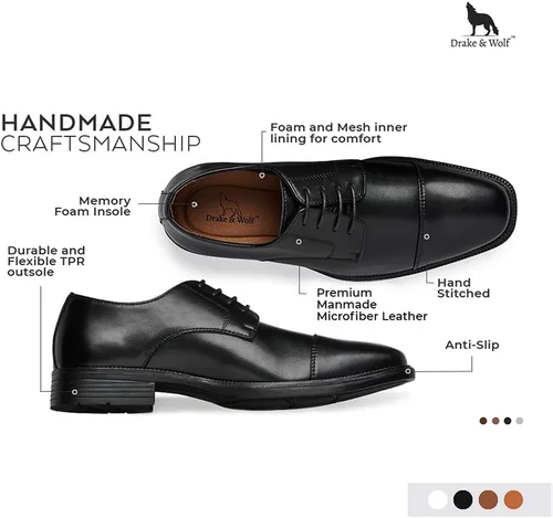 Vista 6 de Drake & Wolf Zapatos Oxford hechos a mano para hombre Zapatos de vestir para hombre Clásicos Oxford de cuero de microfibra hechos a mano