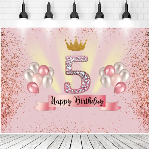 Vista 9 de Telón de fondo rosa de 6 x 4 pies para niñas, decoración de fiesta de cumpleaños de 5 años, pancarta para fotografía, baby shower, fondo de fotos