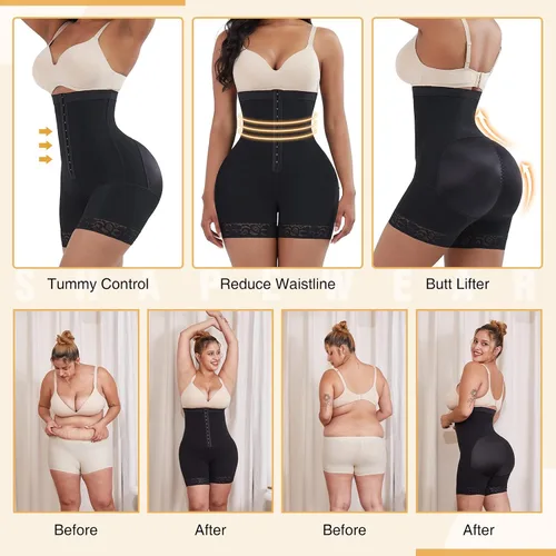 Vista 2 de FeelinGirl - Fajas Colombianas con control de abdomen para mujer cintura alta moldeador de glúteos pantalones cortos de muslos más delgados