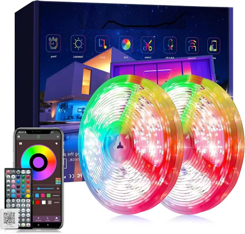 Vista 9 de Ledagic - Luces LED para dormitorio de 50 pies, tira de luces LED que cambian de color con control remoto y aplicación, luces RGB regulables