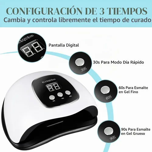 Vista 3 de BIGBEAR Luz UV para uñas, luz LED de uñas de 48 W para esmalte de gel, secador rápido de uñas con sensor automático, ajuste de 3 temporizadores