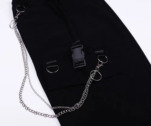 Vista 6 de Kisswow Pantalones cargo para mujer, pantalones cargo holgados con cadena
