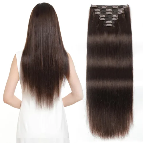Vista 23 de Sisily - Extensiones de cabello con clip de cabello humano real, 30 cm 70 g, balayage de marrón chocolate a rubio, 100% cabello humano Remy