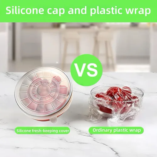Vista 2 de Tapas elásticas reutilizables de silicona para almacenamiento de alimentos en el refrigerador, cubiertas redondas de silicona flexibles para tazones