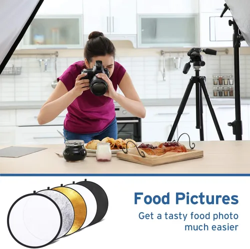 Vista 7 de Etekcity Reflector para fotografía de 24 pulgadas (60 cm) 5 en 1, reflectores de luz multidisco para fotografía, plegable con bolsa - Translúcido