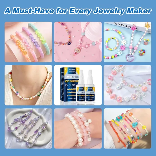 Vista 5 de Meuvcol Pegamento para pulsera de joyería para nudo elástico, 2 piezas de pegamento de cuentas de arcilla transparente para abalorios de cuentas
