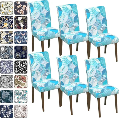 Vista 90 de Fundas para sillas de comedor CoSofSLIP, juego de 2, fundas estampadas elásticas antideslizantes, fundas extraíbles y lavables para sillas