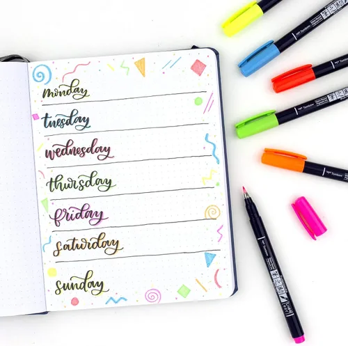 Vista 6 de Tombow 56437 Fudenosuke Neon Brush Pen, paquete de 6 bolígrafos de punta dura Fudenosuke en varios colores neón para caligrafía y dibujos artísticos