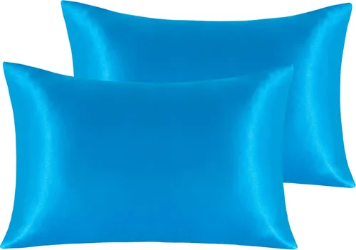 Vista 60 de NTBAY Paquete de 2 fundas de almohada estándar de satén para cabello y piel, lujosas y sedosas fundas de almohada con cierre de sobre, 20 x 26
