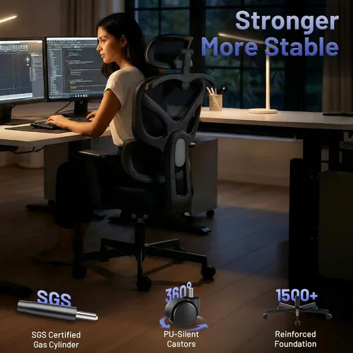 Vista 8 de AreShark Silla ergonómica de oficina – Silla de escritorio de malla transpirable con respaldo alto con soporte lumbar y reposacabezas ajustable