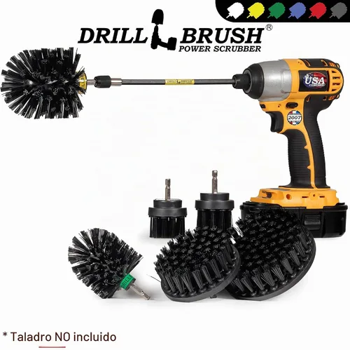 Vista 4 de Kit de limpieza de Drill Brush, cepillos con conector para taladro, ideal para limpieza de alfombras, baños, limpieza de lechadas y limpieza de Negro