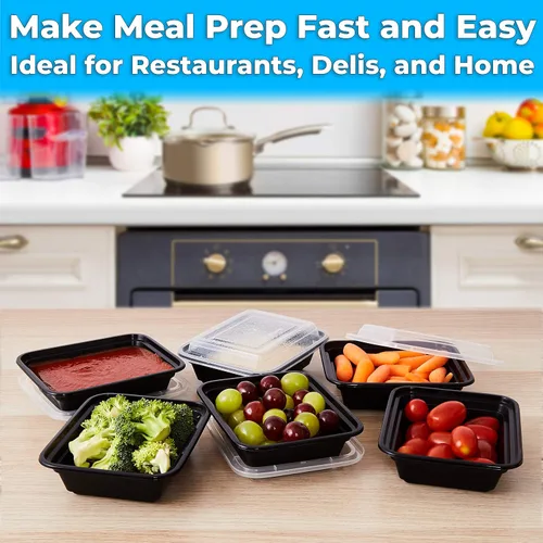 Vista 2 de Contenedor duradero de almacenamiento de alimentos, grado comercial, recipientes de plástico sin BPA con tapas, 25 unidades, reciclable, a prueba