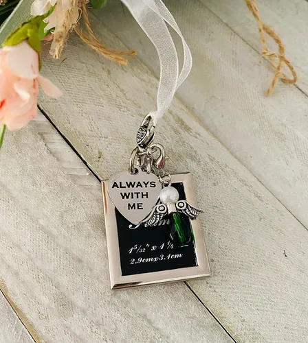 Vista 2 de Espejo retrovisor colgante o ramo conmemorativo de boda con texto en inglés "Always With You" (Esmeralda)