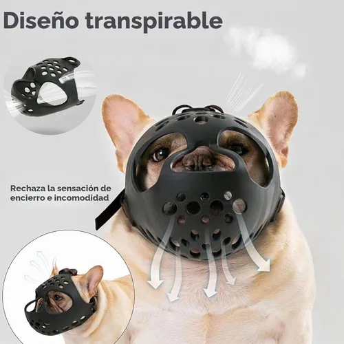 Vista 4 de Bozal corto para perro – Bozal ajustable de silicona suave para bulldog con cara plana, máscara transpirable para perro para morder, masticar