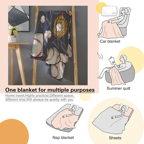 Vista 5 de Manta de béisbol suave y cálida para niños y adultos, manta de franela de lujo ligera y acogedora para sofá, cama, sofá, 50 x 40 pulgadas