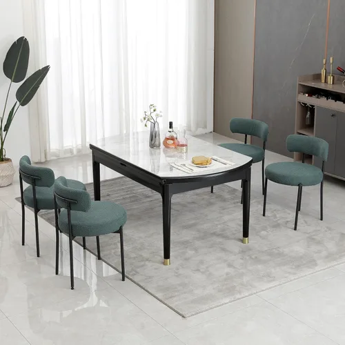 Vista 20 de DYHOME - Juego de 2 sillas de comedor de bouclé negro, sillas de cocina modernas de mediados de siglo con respaldo curvo y patas de metal, sillas