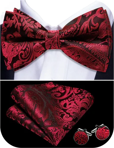 Vista 76 de Barry.Wang Pajarita de Rayas Paisley para Hombre de Seda Preatada Pañuelo de Bolsillo Gemelos Juego Formal Boda Fiesta Graduación