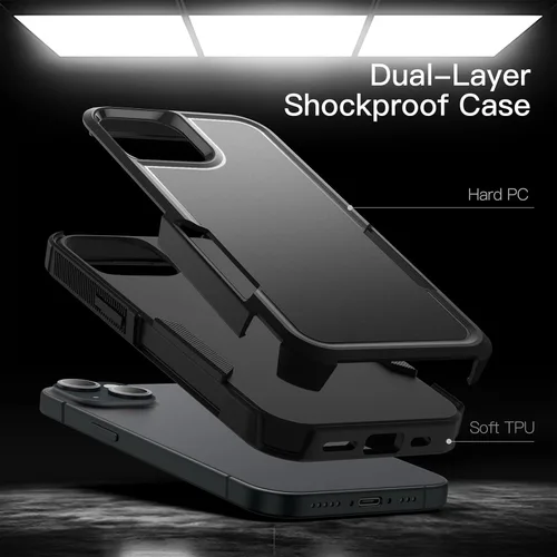 Vista 3 de JETech Funda para iPhone 15 de 6.1 pulgadas, resistente de doble capa de protección resistente, a prueba de golpes, con parte trasera mate (negro)