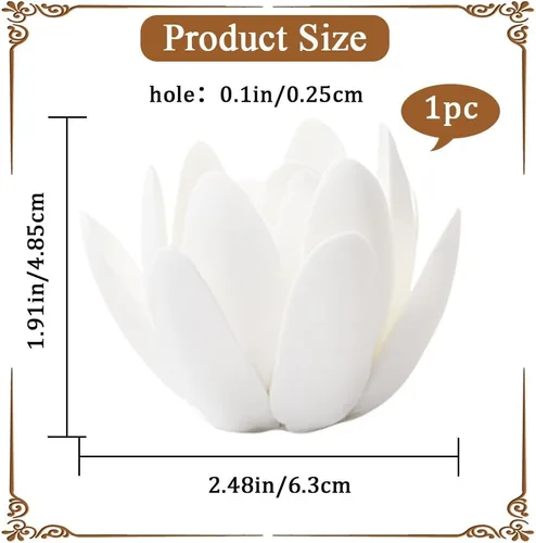Vista 2 de GORGECRAFT Quemador de incienso de loto blanco de cerámica, cono, flor, incienso, soporte hecho a mano, pétalos de porcelana, base de bobina