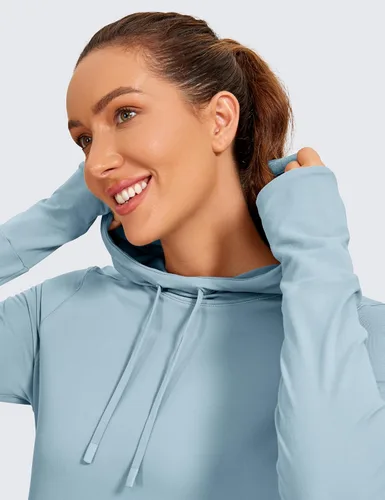 Vista 3 de CRZ YOGA Camisa de manga larga para mujer, sudadera con capucha atlética, manga larga, deportiva, gimnasio, con agujero para el pulgar