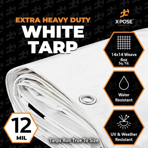 Vista 2 de Lona protectora Xpose Safety multiusos, de poliéster blanco, resistente, resistente al agua, resistente a la intemperie, resistente a rasguños