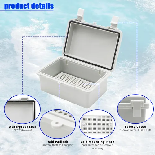 Vista 4 de MAKERELE - Caja de conexiones exterior pequeña impermeable para exterior con cerradura y soporte de pared 5.9" x 3.9" x 2.8" (150x100x70mm) con tapa