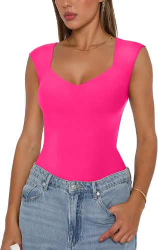 Vista 2 de REORIA Butsmooth - Camiseta sin mangas con cuello en V para mujer, sexy, sexy, casual, con doble forro, sin mangas, adelgazante, para salir