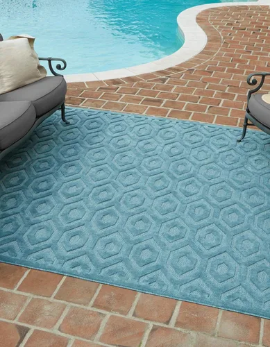 Vista 39 de Unique Loom Outdoor Trellis Textured Collection - Alfombra espacial (2 x 3 pies, rectangular, aguamarina y marfil)