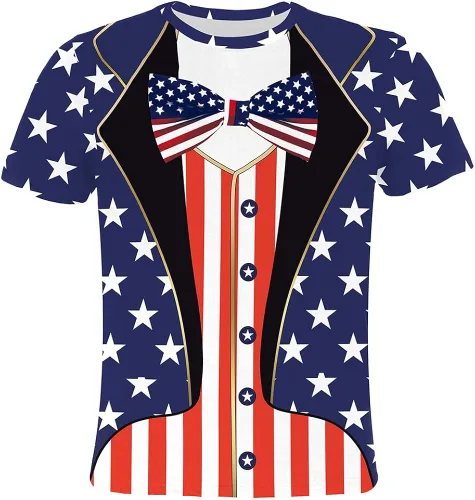 Vista 3 de Eciodci Camisetas patrióticas para niños y niñas del 4 de julio con la bandera de Estados Unidos de América de manga corta para niños y niñas de 4 a