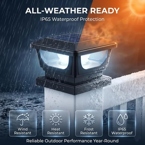 Vista 5 de FVTLED Paquete de 2 luces solares para tapa de poste, impermeables IP65 para exteriores, encendido/apagado automático, 120 lúmenes, 6500 K, blanco