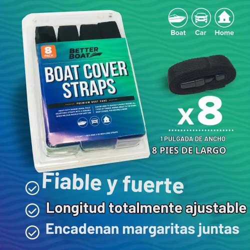 Vista 3 de Correas para cubierta de barco, hebilla ajustable, paquete de 8, correas de nailon de 1 x 96 pulgadas con hebillas de liberación rápida