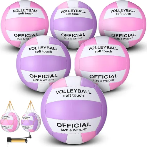 Vista 7 de Woanger 6 pelotas de voleibol tamaño oficial 5, impermeables, suaves, recreativas, con bomba y bolsa de red, para niños, jóvenes, adultos
