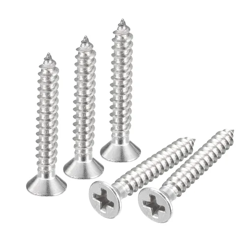 Vista 16 de uxcell Tornillos de chapa de cabeza plana #4x1, 50 tornillos de madera Phillips Drive Tornillos de acero inoxidable 304 Autoperforantes