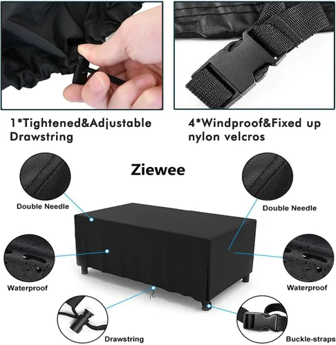 Vista 3 de Fundas para muebles de patio al aire libre, impermeables, 600D, rectangular, juego de mesa y silla, a prueba de viento, polvo, anti-UV, duradera