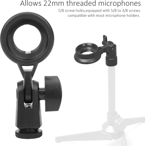 Vista 4 de Germerse Soporte para Micrófono, Adaptador de Soporte para Micrófono Portátil Anti Vibración, Plástico Negro, Rosca de 22mm/0.9in para Micrófonos